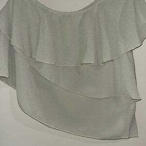 Peach Love California Pastel Green Asymmetrical Ruffled Blouse